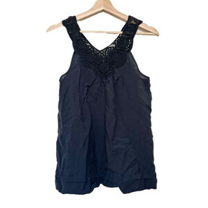 BCBGMAXAZRIA Navy Blue Dark Embroidered Crochet Vneck Sleeveless Blouse Shirt